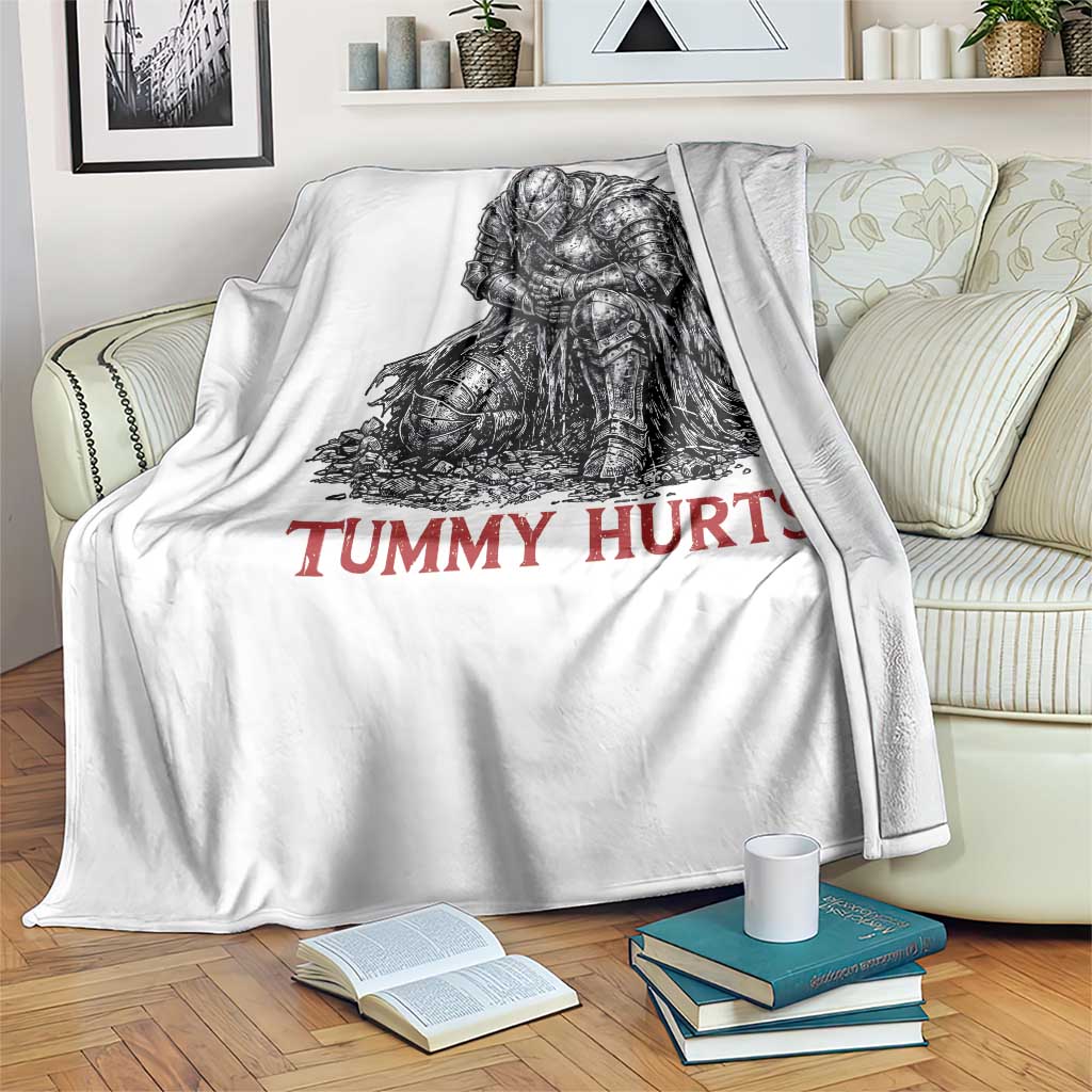 Funny Tummy Hurts Medieval Knight Throw Blanket Dark Fantasy Warrior Meme Graphic