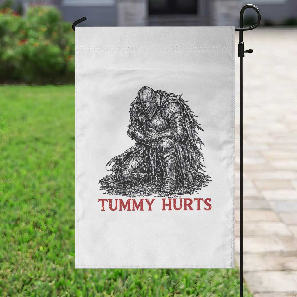 Funny Tummy Hurts Medieval Knight Garden Flag Dark Fantasy Warrior Meme Graphic