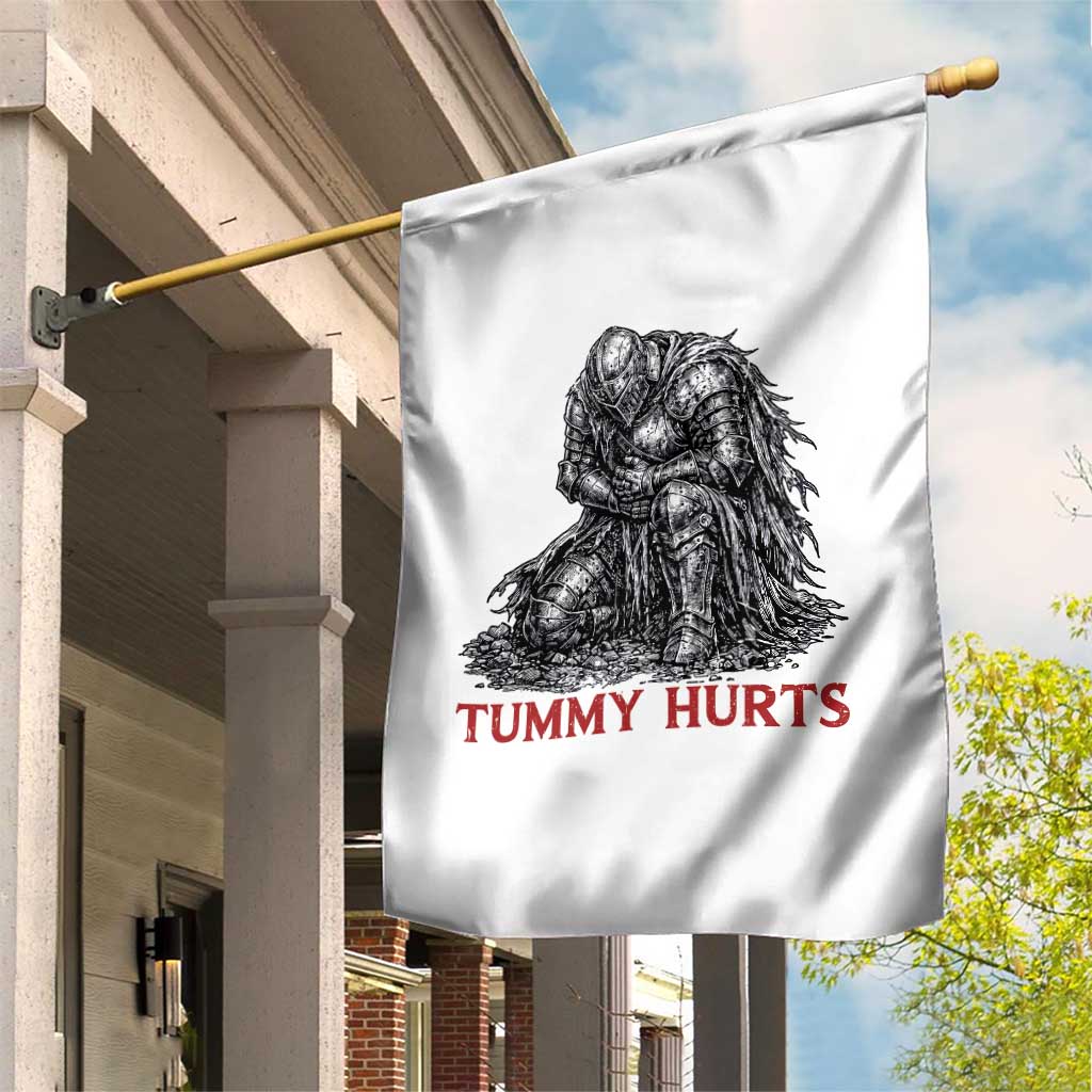 Funny Tummy Hurts Medieval Knight Garden Flag Dark Fantasy Warrior Meme Graphic