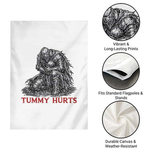 Funny Tummy Hurts Medieval Knight Garden Flag Dark Fantasy Warrior Meme Graphic