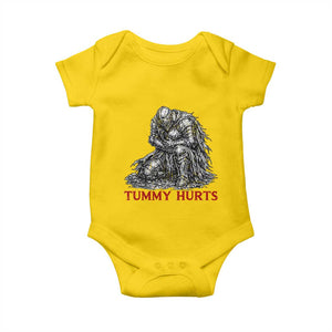 Funny Tummy Hurts Medieval Knight Baby Onesie Dark Fantasy Warrior Meme Graphic