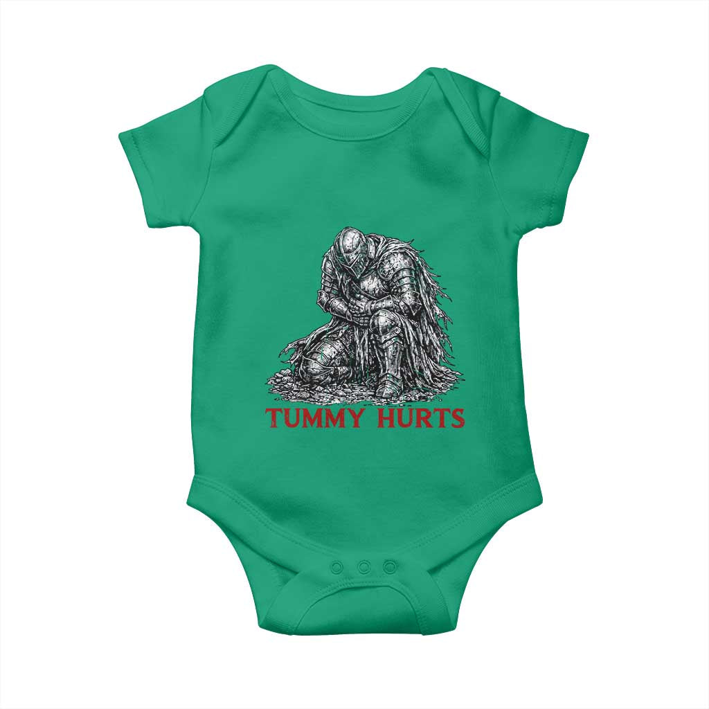 Funny Tummy Hurts Medieval Knight Baby Onesie Dark Fantasy Warrior Meme Graphic