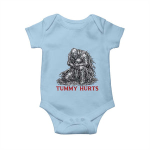 Funny Tummy Hurts Medieval Knight Baby Onesie Dark Fantasy Warrior Meme Graphic