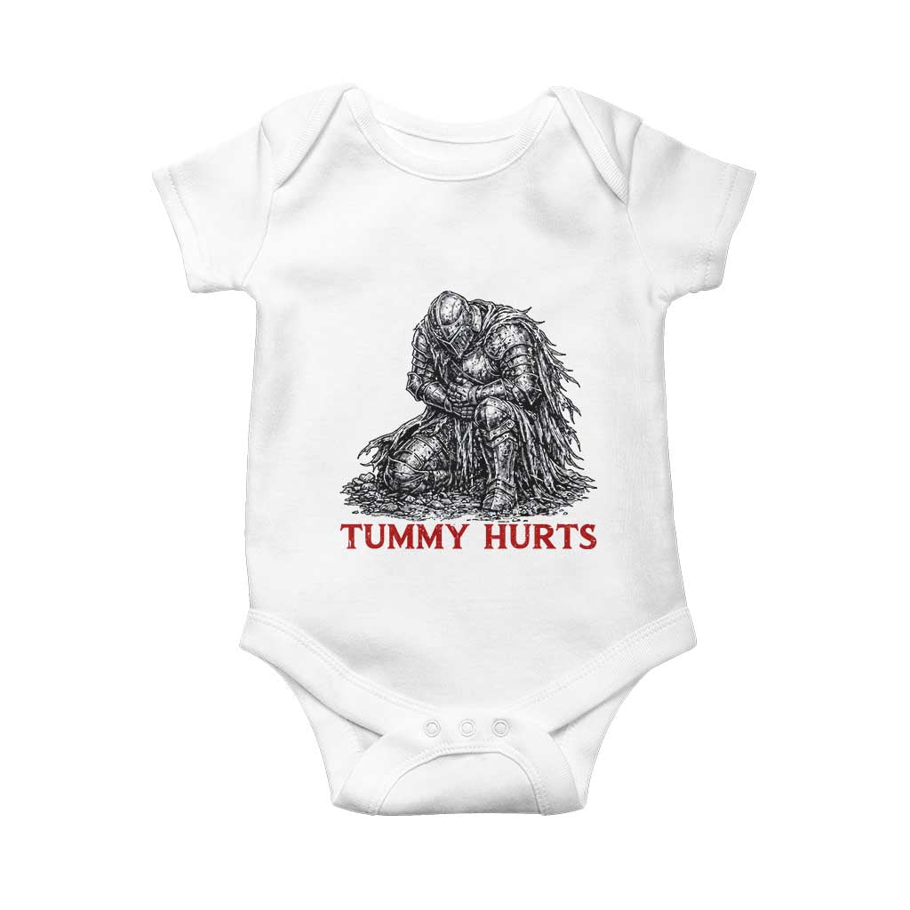Funny Tummy Hurts Medieval Knight Baby Onesie Dark Fantasy Warrior Meme Graphic