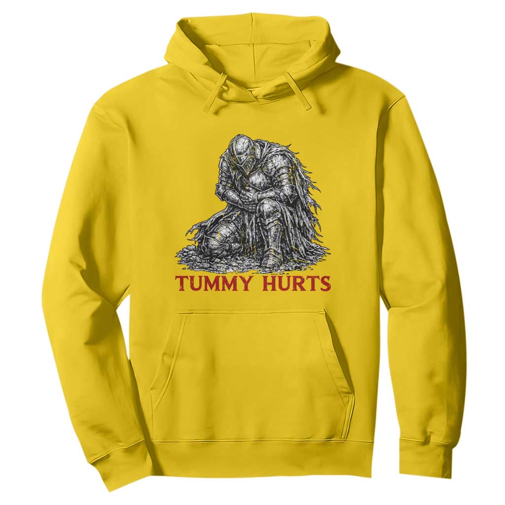 Funny Tummy Hurts Medieval Knight Hoodie Dark Fantasy Warrior Meme Graphic