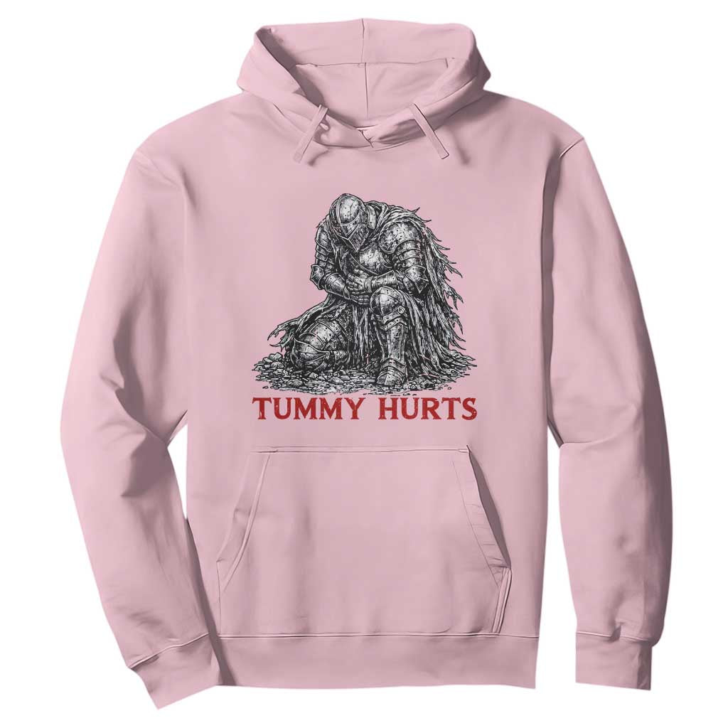 Funny Tummy Hurts Medieval Knight Hoodie Dark Fantasy Warrior Meme Graphic