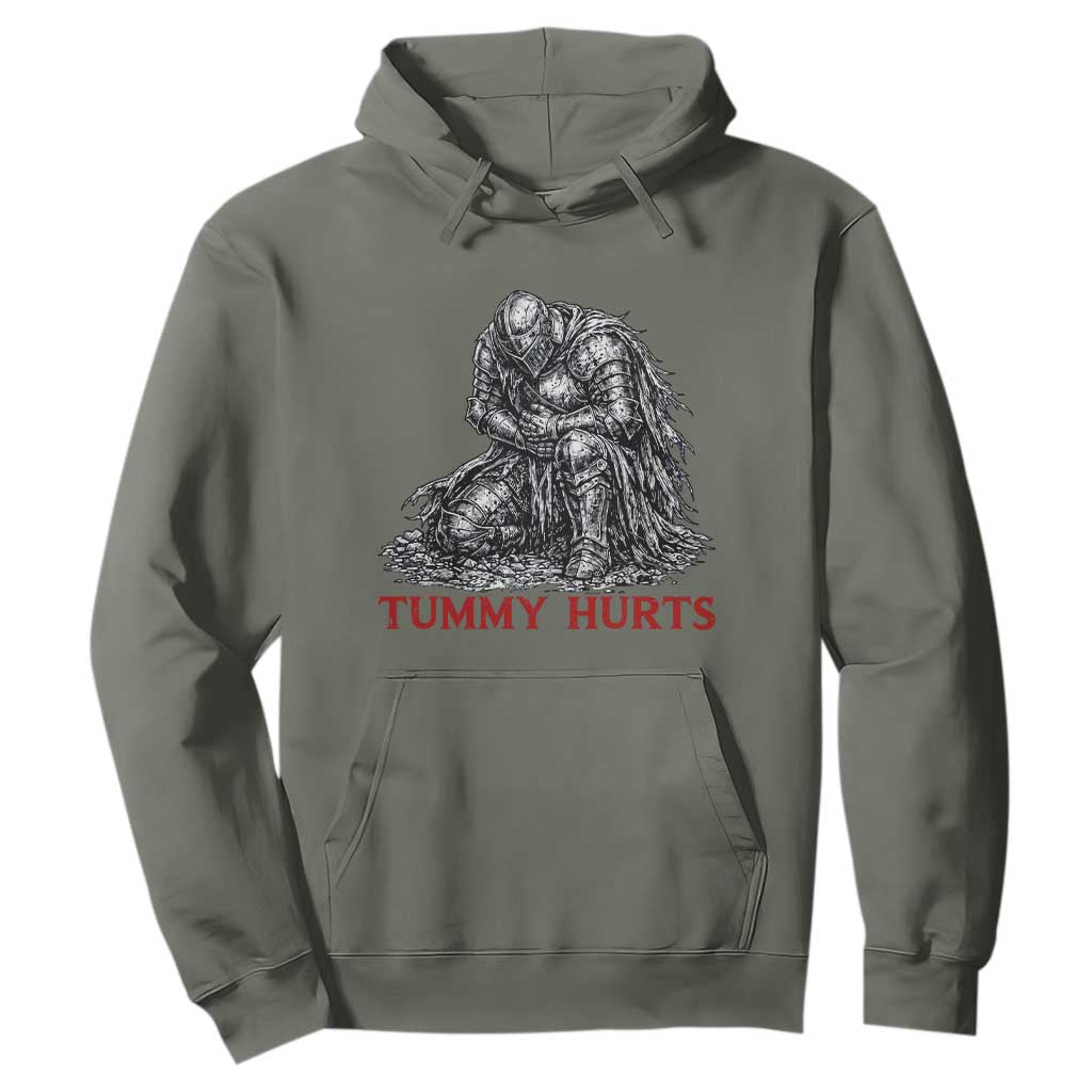 Funny Tummy Hurts Medieval Knight Hoodie Dark Fantasy Warrior Meme Graphic