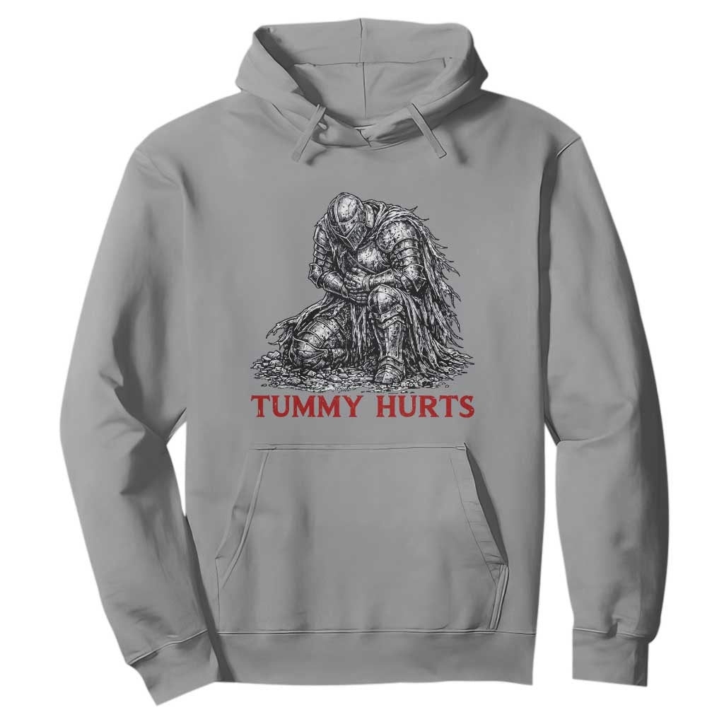 Funny Tummy Hurts Medieval Knight Hoodie Dark Fantasy Warrior Meme Graphic