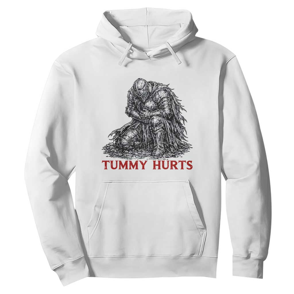 Funny Tummy Hurts Medieval Knight Hoodie Dark Fantasy Warrior Meme Graphic