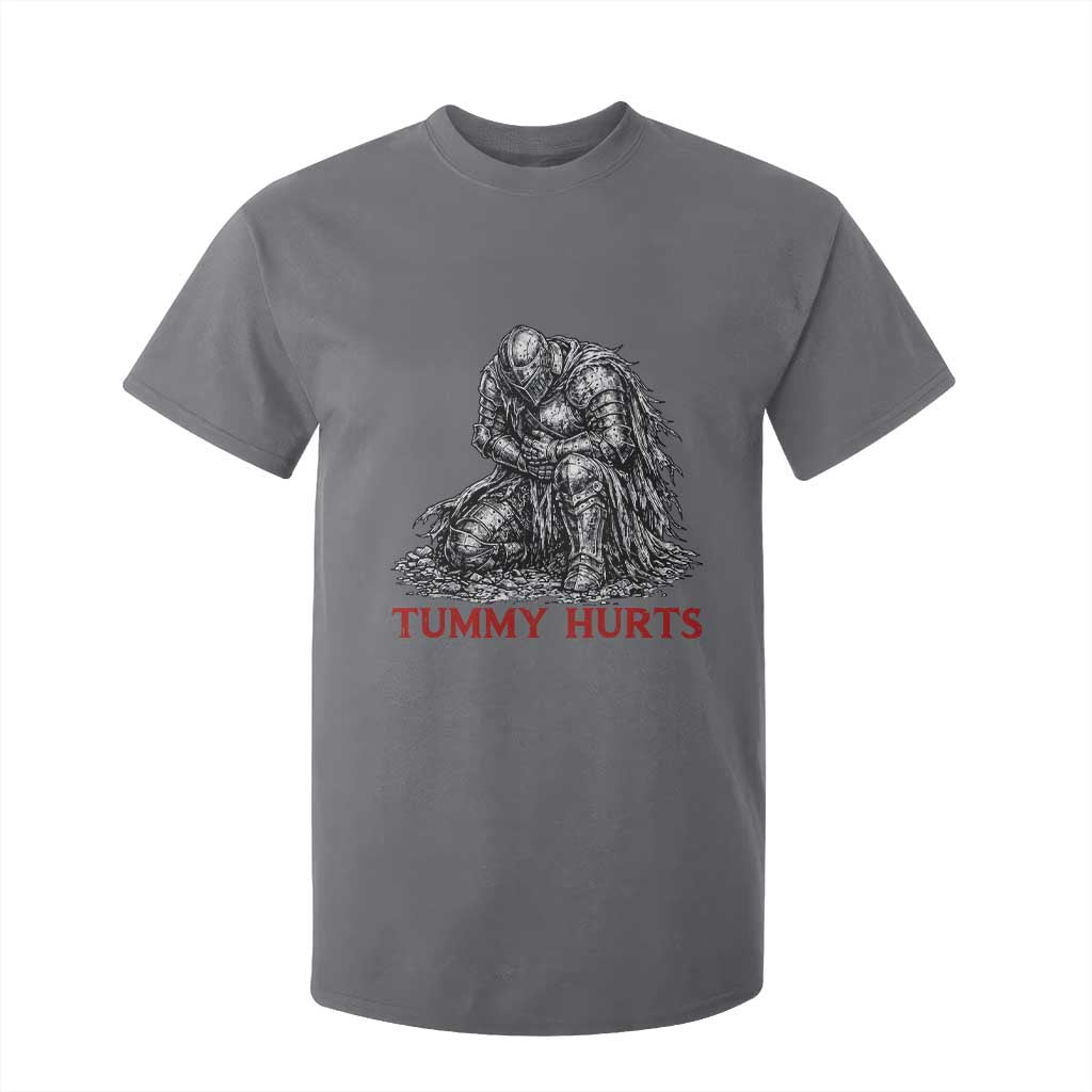 Funny Tummy Hurts Medieval Knight T Shirt For Kid Dark Fantasy Warrior Meme Graphic