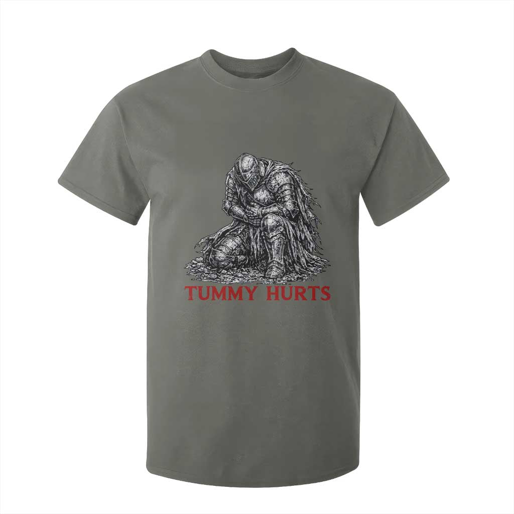 Funny Tummy Hurts Medieval Knight T Shirt For Kid Dark Fantasy Warrior Meme Graphic