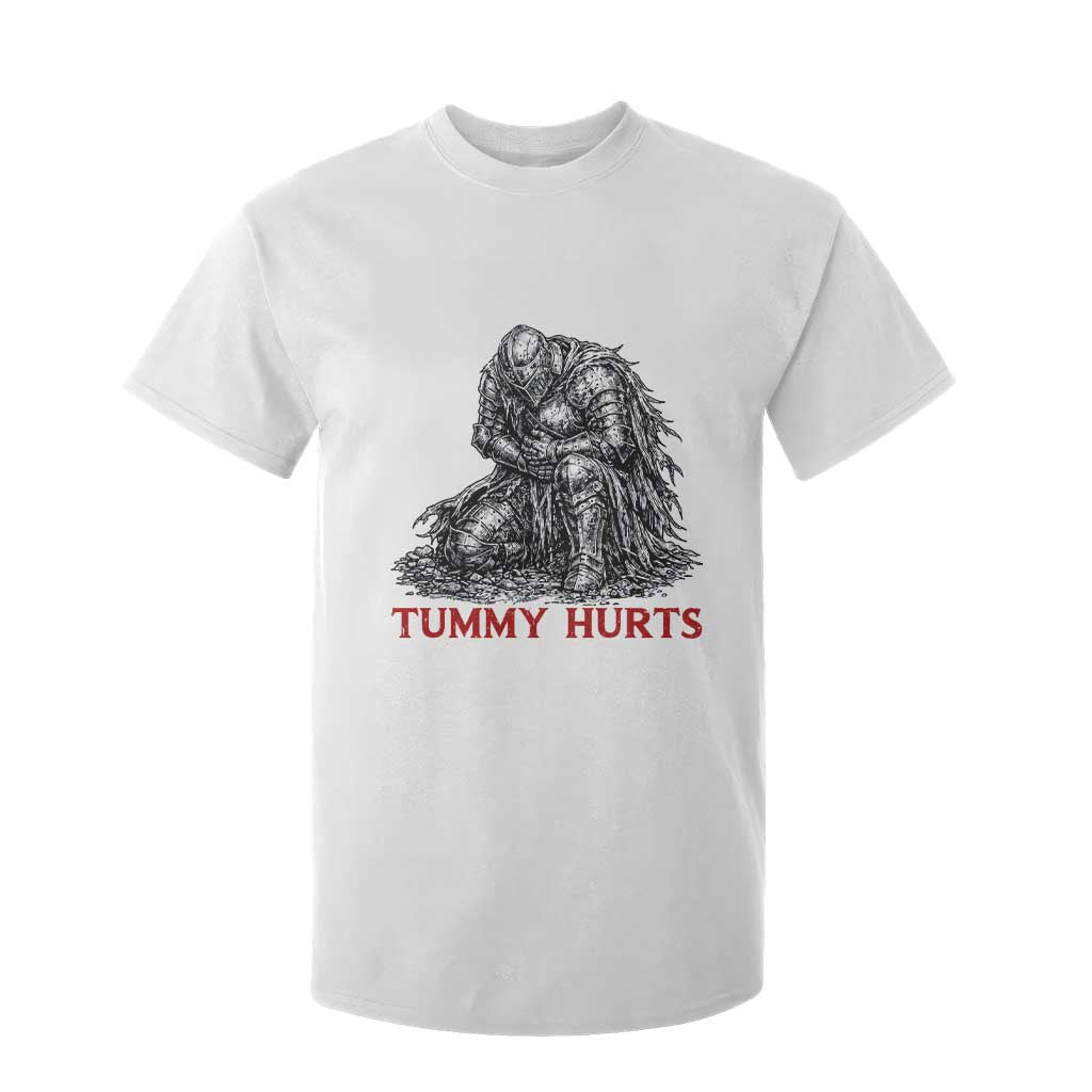 Funny Tummy Hurts Medieval Knight T Shirt For Kid Dark Fantasy Warrior Meme Graphic