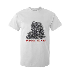 Funny Tummy Hurts Medieval Knight T Shirt For Kid Dark Fantasy Warrior Meme Graphic