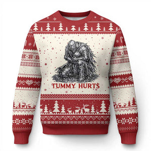 Funny Tummy Hurts Medieval Knight Ugly Christmas Sweater Dark Fantasy Warrior Meme Graphic