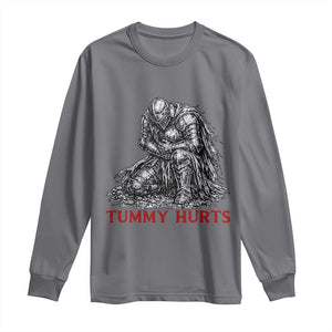 Funny Tummy Hurts Medieval Knight Long Sleeve Shirt Dark Fantasy Warrior Meme Graphic