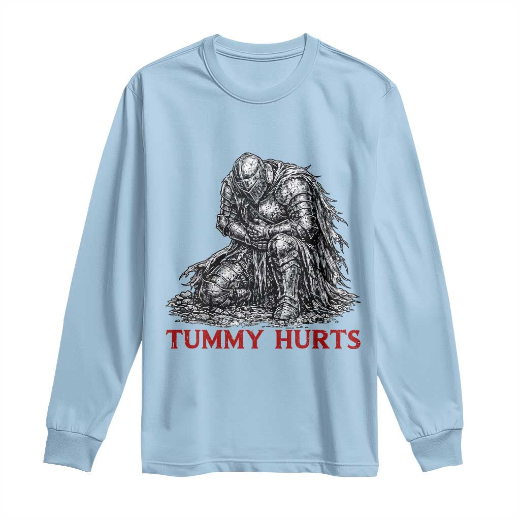 Funny Tummy Hurts Medieval Knight Long Sleeve Shirt Dark Fantasy Warrior Meme Graphic