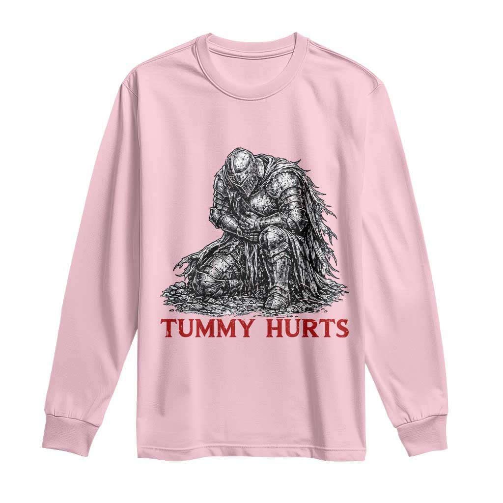 Funny Tummy Hurts Medieval Knight Long Sleeve Shirt Dark Fantasy Warrior Meme Graphic
