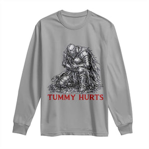 Funny Tummy Hurts Medieval Knight Long Sleeve Shirt Dark Fantasy Warrior Meme Graphic
