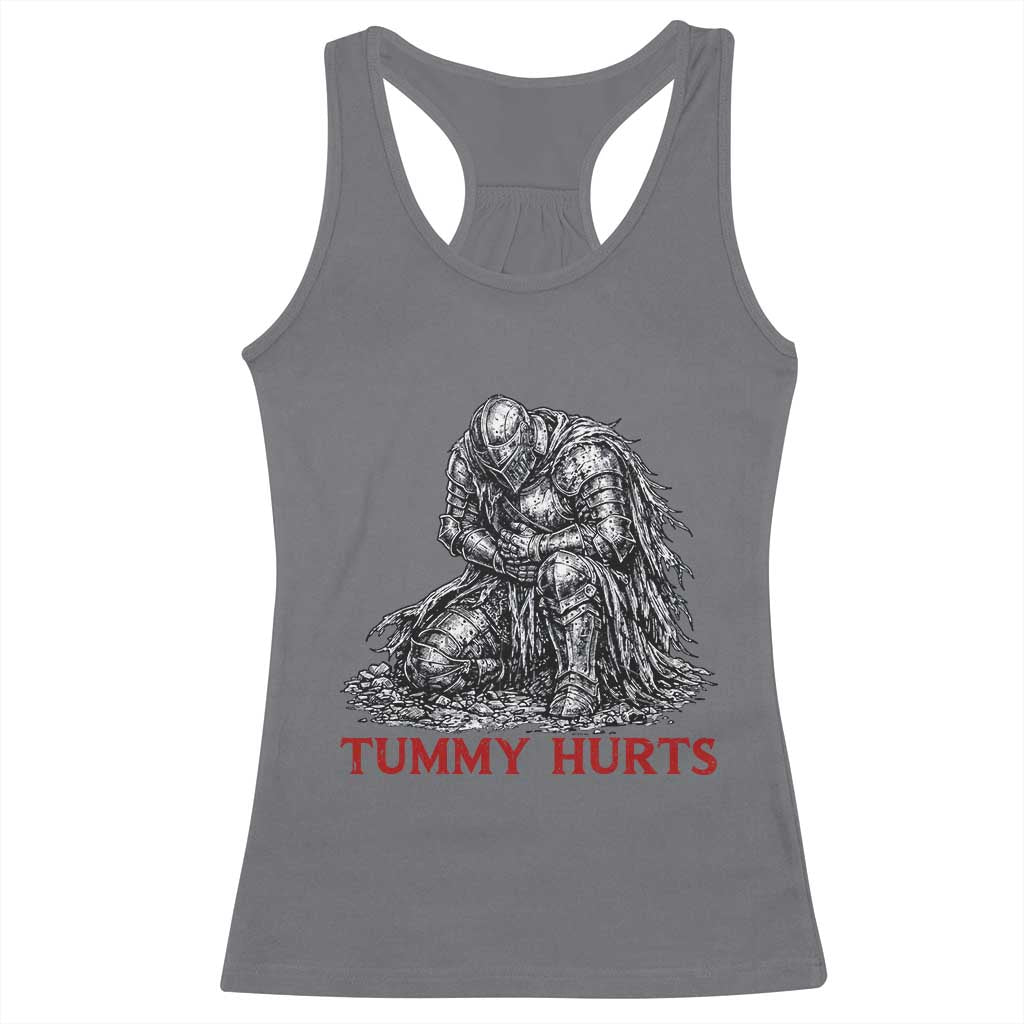 Funny Tummy Hurts Medieval Knight Racerback Tank Top Dark Fantasy Warrior Meme Graphic