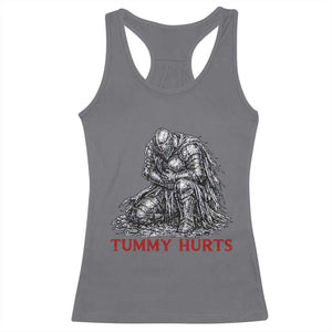 Funny Tummy Hurts Medieval Knight Racerback Tank Top Dark Fantasy Warrior Meme Graphic
