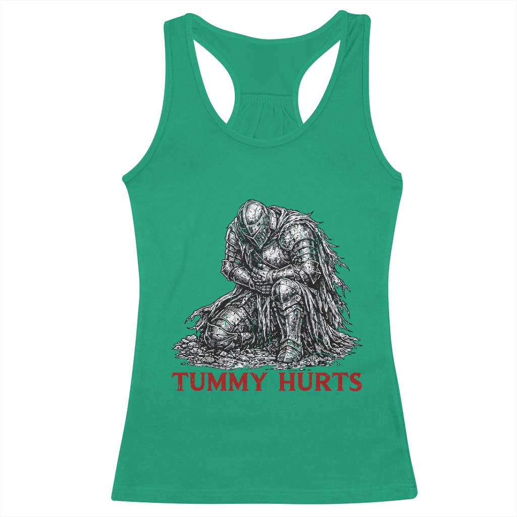 Funny Tummy Hurts Medieval Knight Racerback Tank Top Dark Fantasy Warrior Meme Graphic