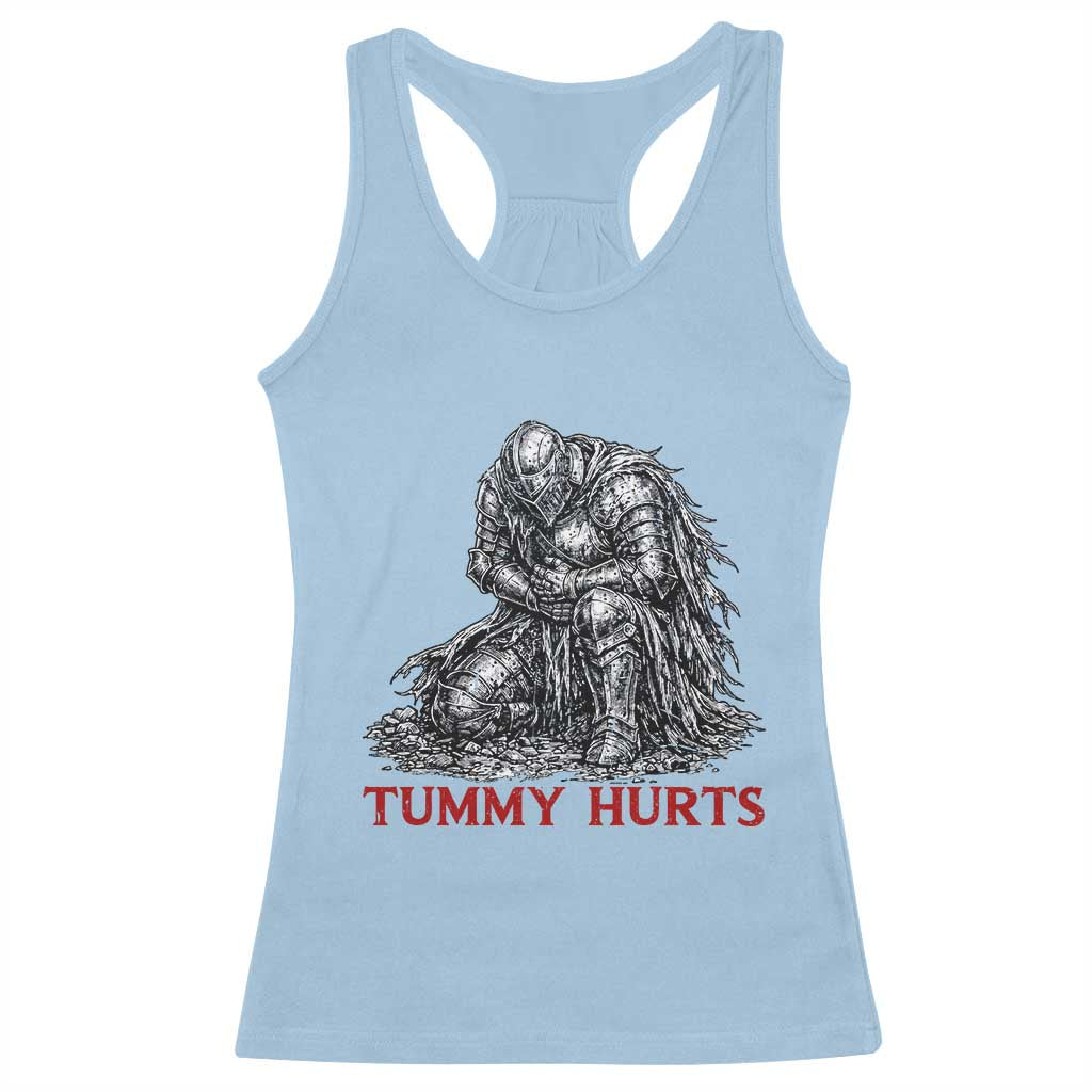 Funny Tummy Hurts Medieval Knight Racerback Tank Top Dark Fantasy Warrior Meme Graphic