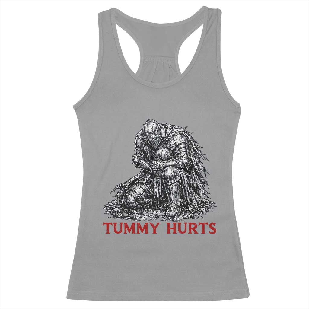 Funny Tummy Hurts Medieval Knight Racerback Tank Top Dark Fantasy Warrior Meme Graphic