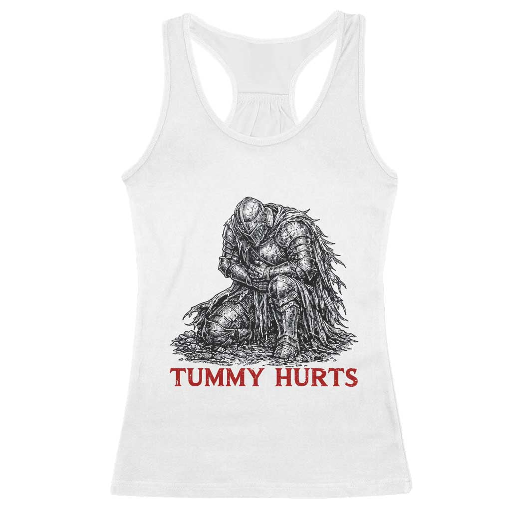 Funny Tummy Hurts Medieval Knight Racerback Tank Top Dark Fantasy Warrior Meme Graphic