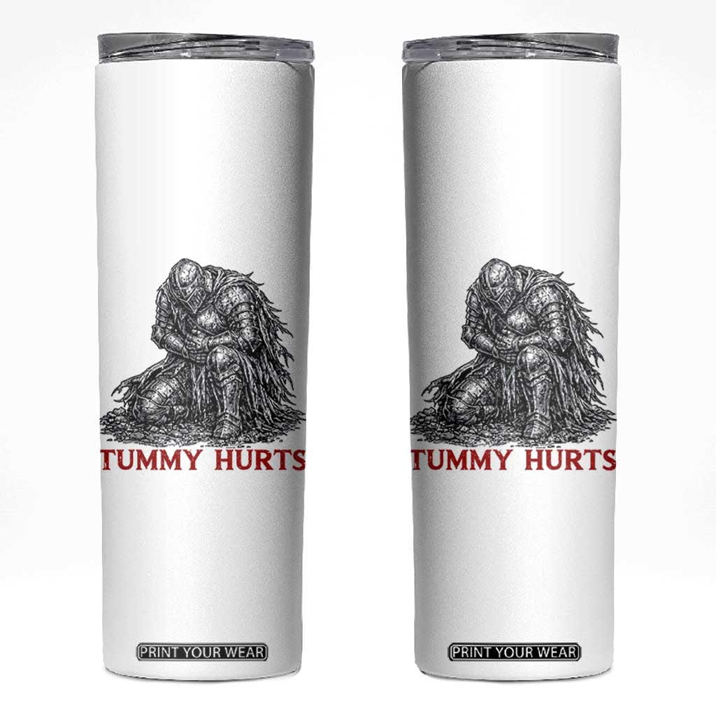 Funny Tummy Hurts Medieval Knight Skinny Tumbler Dark Fantasy Warrior Meme Graphic