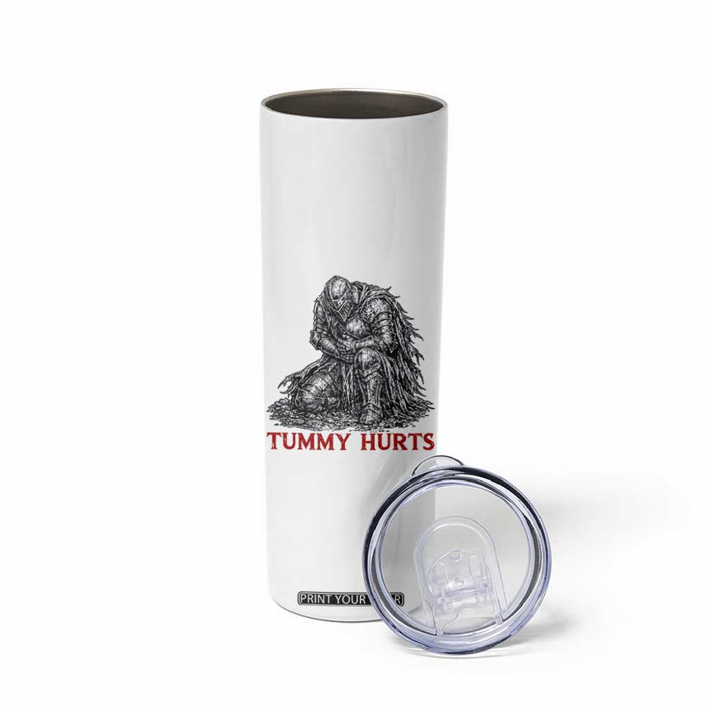 Funny Tummy Hurts Medieval Knight Skinny Tumbler Dark Fantasy Warrior Meme Graphic