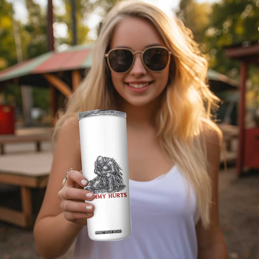 Funny Tummy Hurts Medieval Knight Skinny Tumbler Dark Fantasy Warrior Meme Graphic