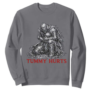 Funny Tummy Hurts Medieval Knight Sweatshirt Dark Fantasy Warrior Meme Graphic