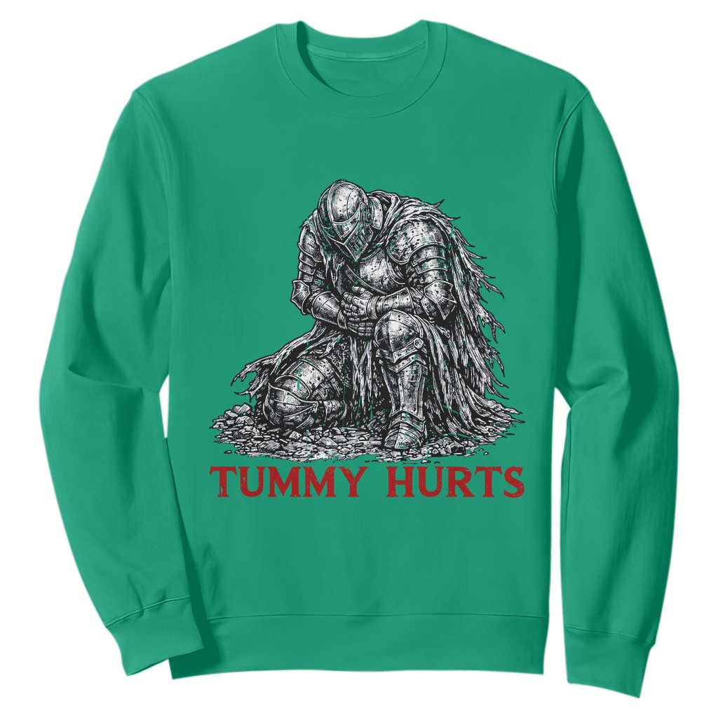 Funny Tummy Hurts Medieval Knight Sweatshirt Dark Fantasy Warrior Meme Graphic
