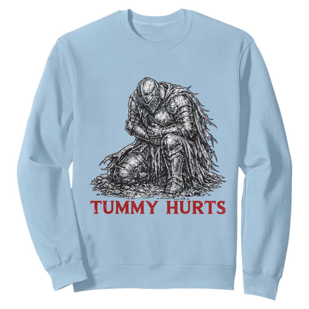 Funny Tummy Hurts Medieval Knight Sweatshirt Dark Fantasy Warrior Meme Graphic