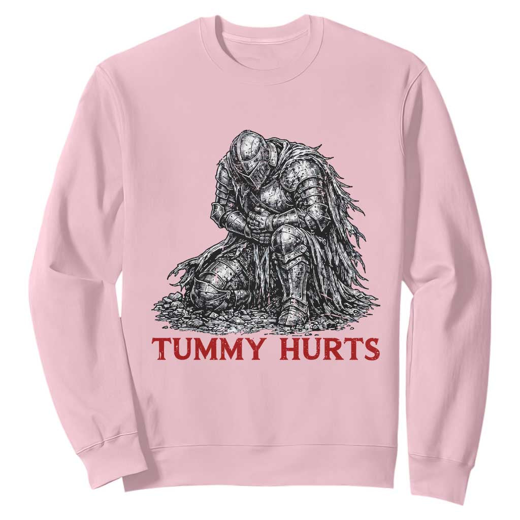 Funny Tummy Hurts Medieval Knight Sweatshirt Dark Fantasy Warrior Meme Graphic