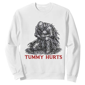Funny Tummy Hurts Medieval Knight Sweatshirt Dark Fantasy Warrior Meme Graphic