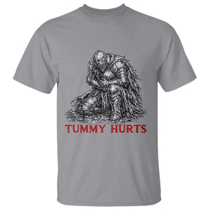 Funny Tummy Hurts Medieval Knight T Shirt Dark Fantasy Warrior Meme Graphic