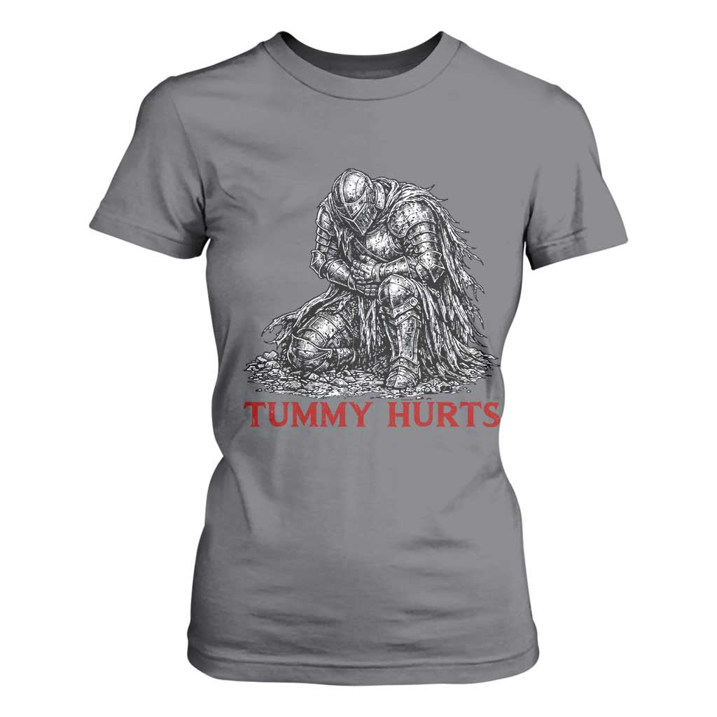 Funny Tummy Hurts Medieval Knight T Shirt For Women Dark Fantasy Warrior Meme Graphic