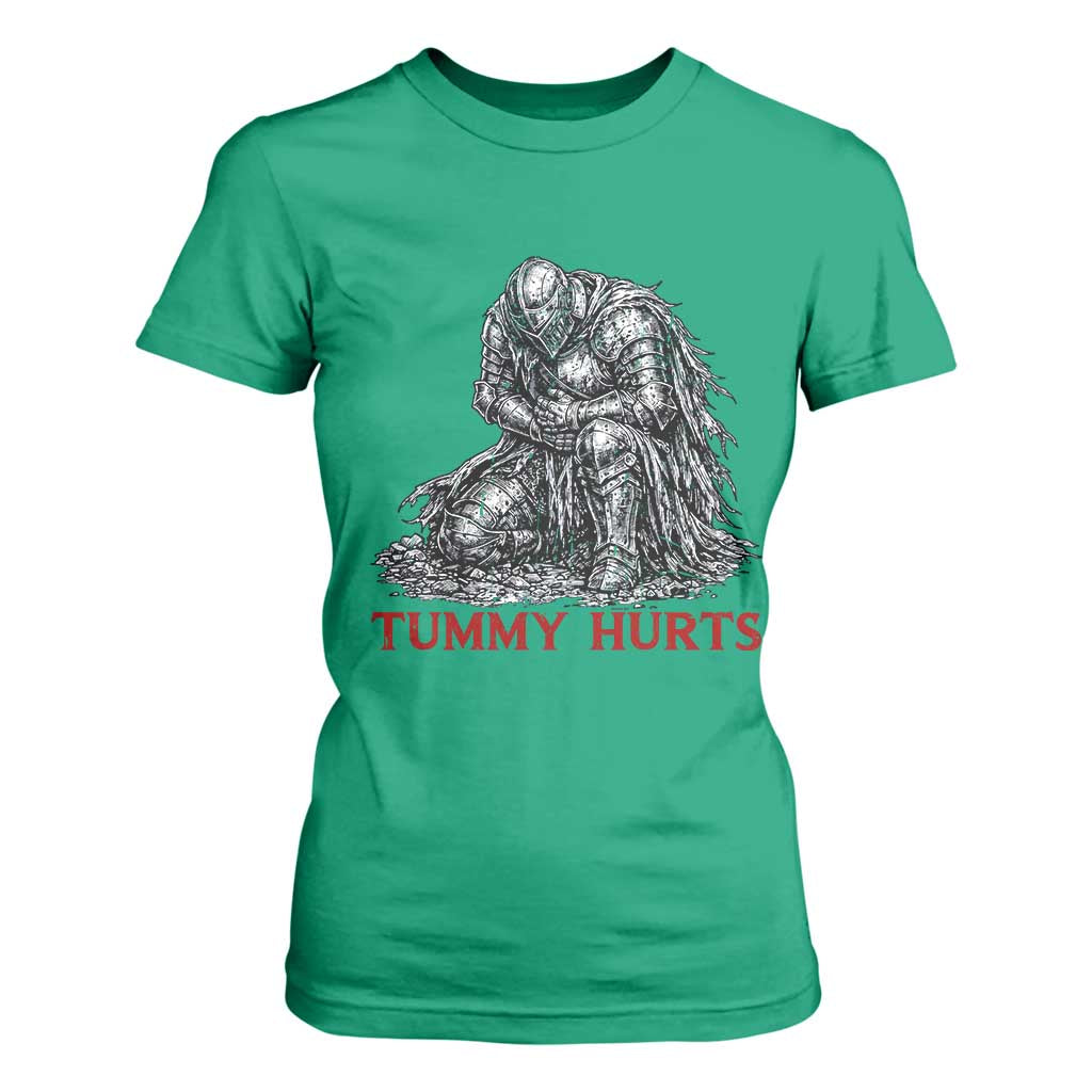 Funny Tummy Hurts Medieval Knight T Shirt For Women Dark Fantasy Warrior Meme Graphic