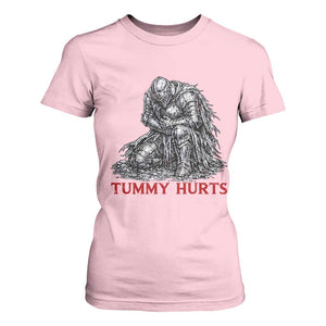 Funny Tummy Hurts Medieval Knight T Shirt For Women Dark Fantasy Warrior Meme Graphic