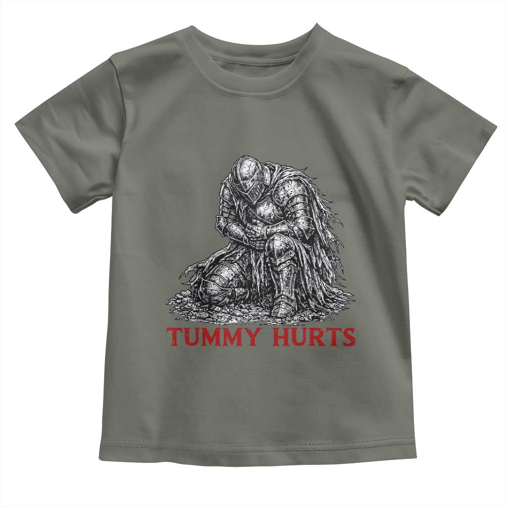 Funny Tummy Hurts Medieval Knight Toddler T Shirt Dark Fantasy Warrior Meme Graphic