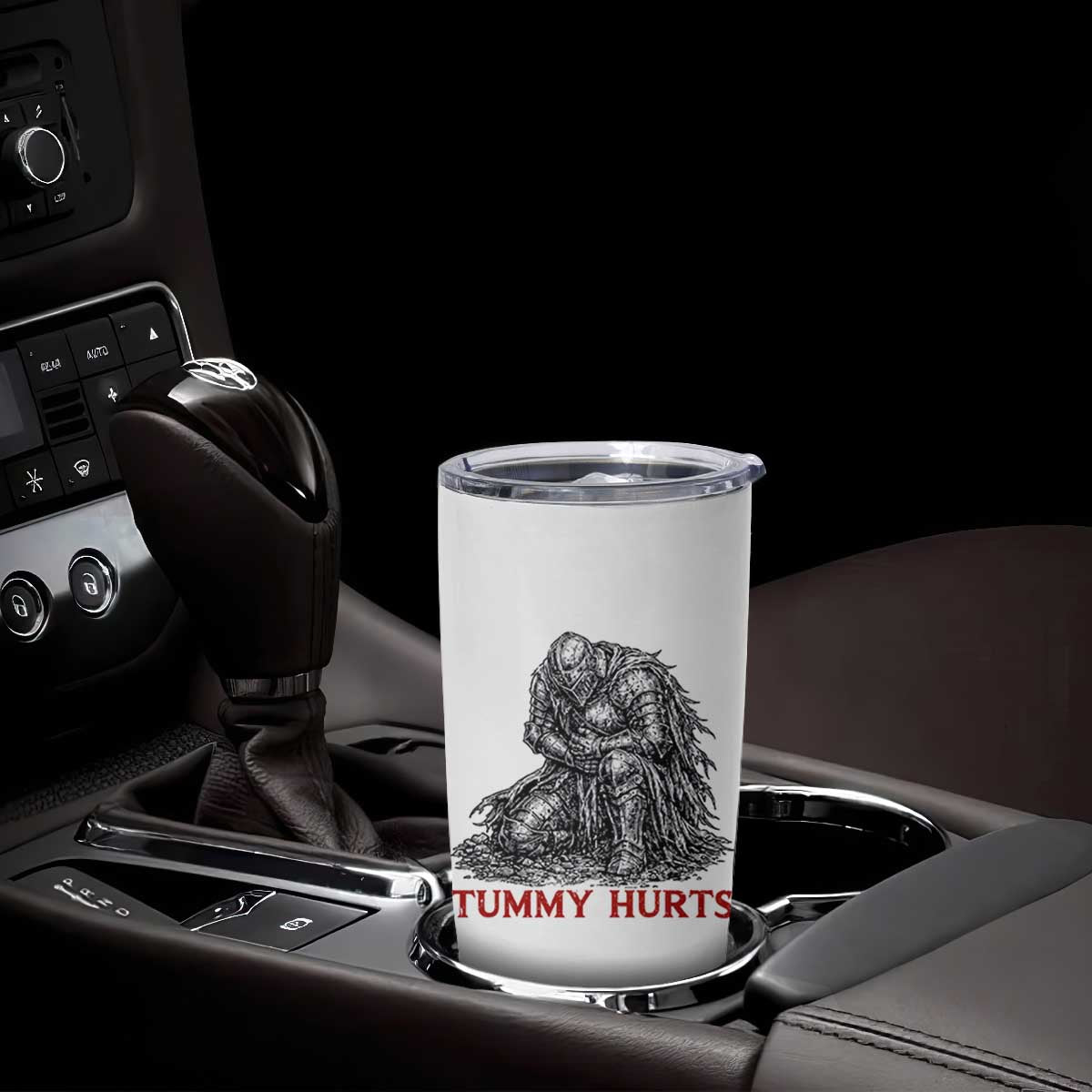 Funny Tummy Hurts Medieval Knight Tumbler Cup Dark Fantasy Warrior Meme Graphic