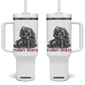 Funny Tummy Hurts Medieval Knight Tumbler With Handle Dark Fantasy Warrior Meme Graphic