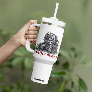 Funny Tummy Hurts Medieval Knight Tumbler With Handle Dark Fantasy Warrior Meme Graphic
