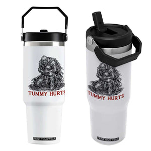 Funny Tummy Hurts Medieval Knight Flip Straw Tumbler Dark Fantasy Warrior Meme Graphic