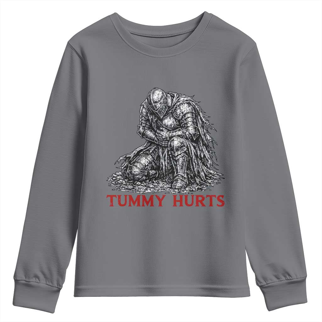 Funny Tummy Hurts Medieval Knight Youth Sweatshirt Dark Fantasy Warrior Meme Graphic
