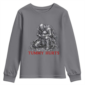 Funny Tummy Hurts Medieval Knight Youth Sweatshirt Dark Fantasy Warrior Meme Graphic