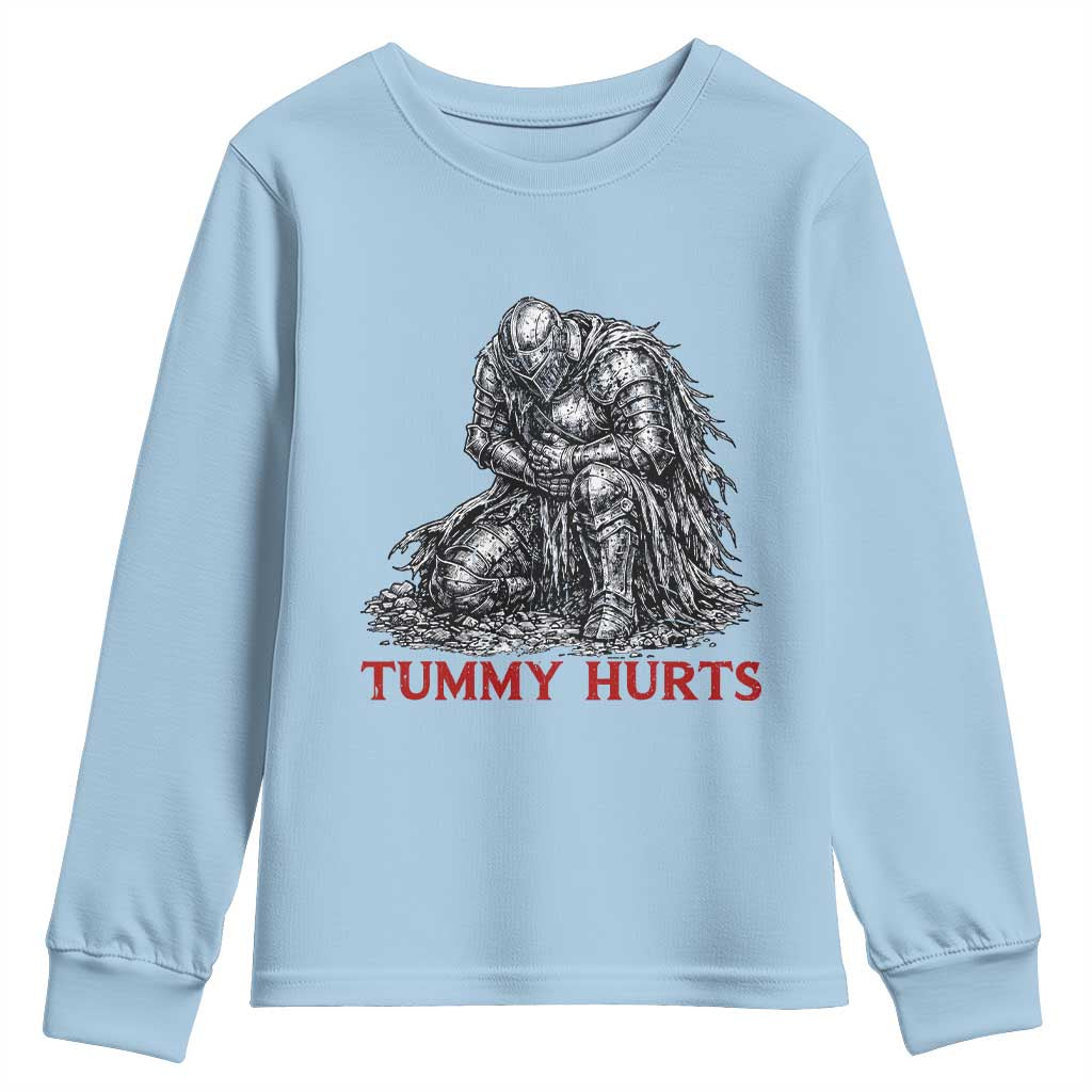 Funny Tummy Hurts Medieval Knight Youth Sweatshirt Dark Fantasy Warrior Meme Graphic