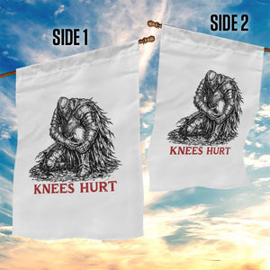 Funny Knees Hurt Medieval Knight Garden Flag Dark Fantasy Sword Warrior Humor