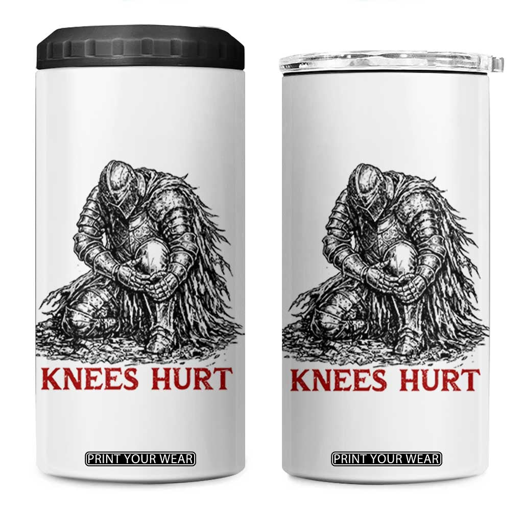 Funny Knees Hurt Medieval Knight 4 in 1 Can Cooler Tumbler Dark Fantasy Sword Warrior Humor